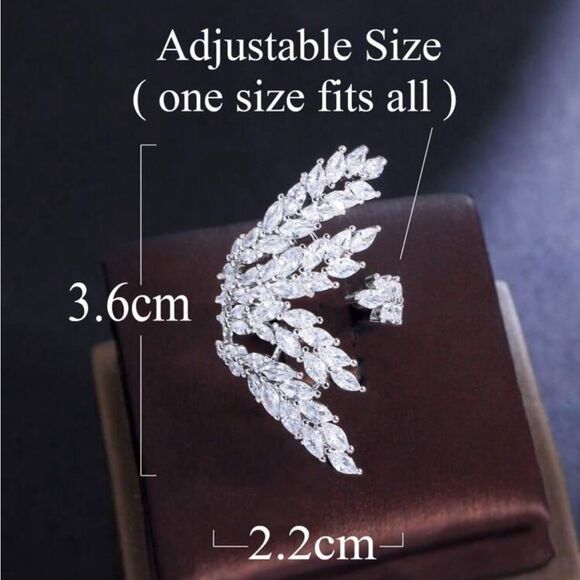 Leaf Shaped Cuff Ring With Shiny Cubic Zirconia Stones - Picture 5 of 9